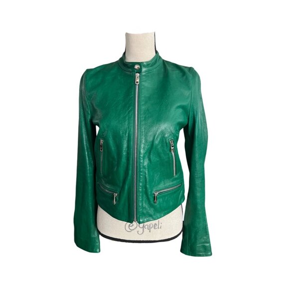 Dolce & Gabbana green leather moto jacket size 42 - Picture 2 of 8